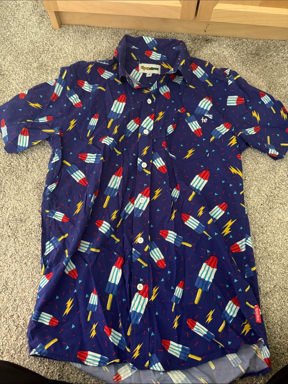 Tipsy Elves Navy Popsicle & Lightning Bolt Short-Sleeve Button-Down Shirt